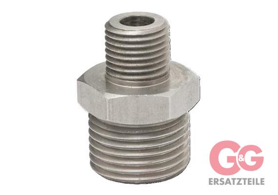 1/2"AG : 1/4"AG Gegennippel Edelstahl 15 mm