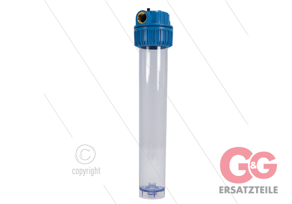 1" Filtergehäuse - 20" ohne Einsatz - Filtertasse transparent - max 8,6 bar - H=594mm - 2x