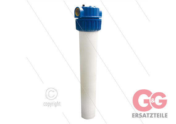 1" Filtergehäuse - 20" ohne Einsatz - Filtertasse weiß - max 8,6 bar - H=594mm - 2x 1" IG