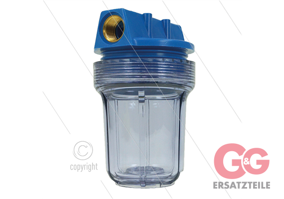 3/4" Filtergehäuse - 5" ohne Einsatz - Filtertasse transparent - max 8,6 bar - H=176mm - 2