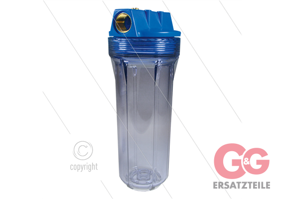 3/4" Filtergehäuse - 9" ohne Einsatz - Filtertasse transparent - max 8,6 bar - H=306mm - 2