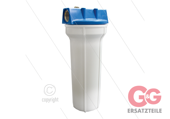 3/4" Filtergehäuse - 9" ohne Einsatz - Filtertasse weiß - max 8,6 bar - H=306mm - 2x 3/4"