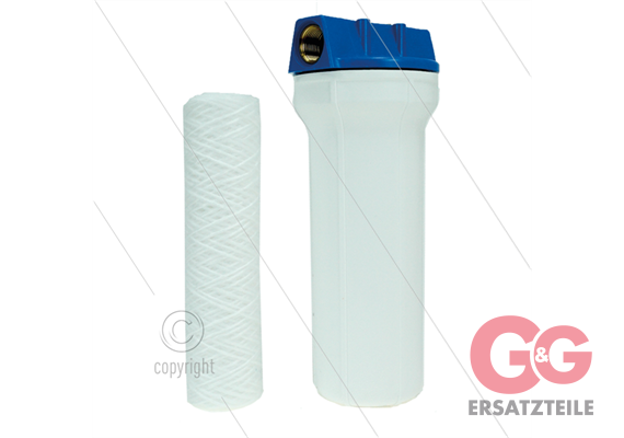 3/4" Filtergehäuse mit Filtereinsätze - Filtertasse weiß - 9" Baumwolle Einsatz - 20 mµ