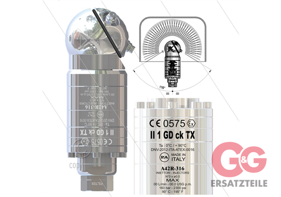 A42R-316 ATEX - selbstdrehender Tankreiniger - NSF / FDA genehmigt - 40 bis 140 Bar