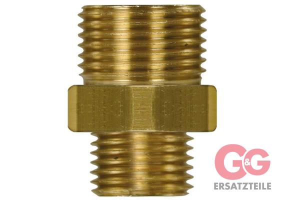 Doppelnippel 1/8"AG : 1/4"AG Messing 400 bar Länge: 22 mm. Max. 150 °C
