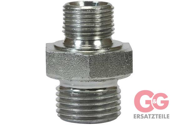 Doppelnippel 3/8"AG : 1/2"AG Stahl verzinkt Länge: 37 mm, max. 500 bar / 150 °C
