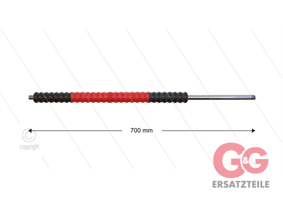 Düsenrohr "Iso77" - L=700mm - gerade - Edelstahl - Handgriff L=400mm drehbar - schwarz/rot