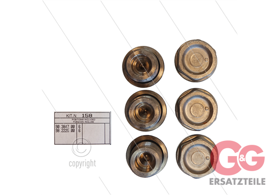 Kit 158 - Satz Ventilstopfen + O-Ringe (6x) - vernickelt - M24x1,5x17 - Serie 44 + 63 HTS