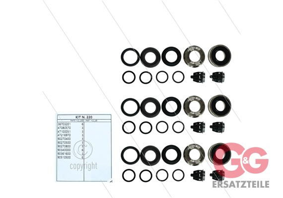 Kit 220 - kompletter Dichtsatz Ø20mm für 3 Plunger inkl. Ventile - für Umbau auf Serie 47