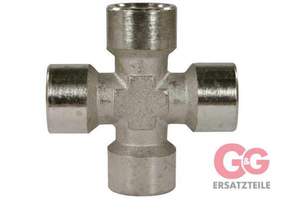 Kreuzstück 1/4"IG Messing vernickelt 150 bar Länge: 51 mm Höhe: 51 mm