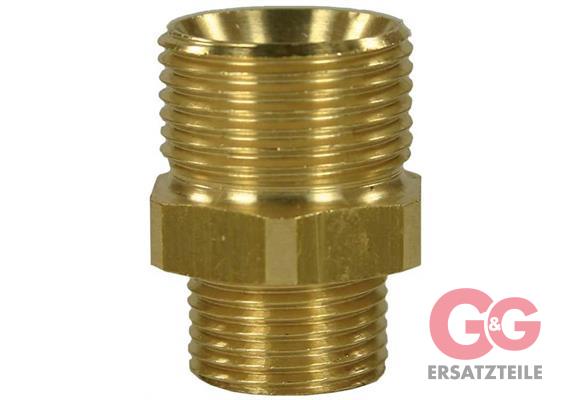 M21x1,5 AG : 3/8"AG Gegennippel Messing Länge: 32 mm