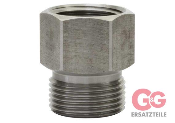 M22x1,5 AG : 1/2"IG Gegennippel Edelstahl  Länge: 29 mm