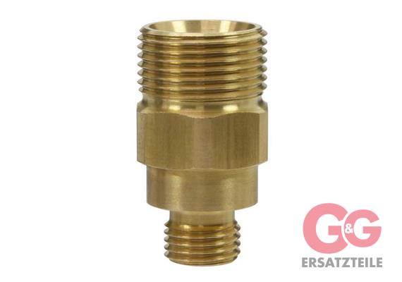 M22x1,5 AG : 1/4"AG Gegennippel Messing lang  Länge: 39 mm