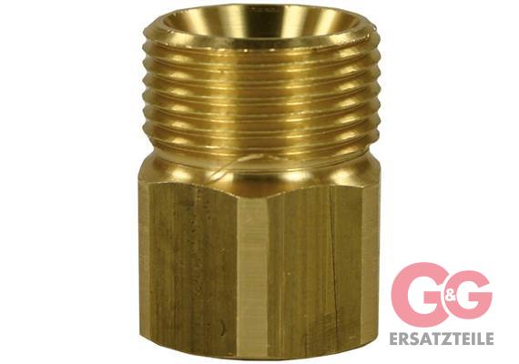 M22x1,5 AG : 3/8"IG Gegennippel Messing Länge: 29 mm