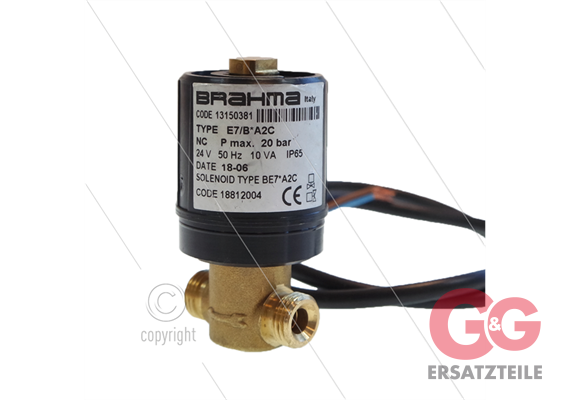 Magnetventil -Tecno.mec - Brahma - 2 x 1/4" AG - 24V DC - 10W - 20 Bar - mit kabel L=60cm