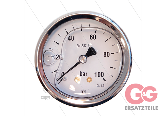 Manometer 0-100 Bar - 1/4" AG - Eingang hinten - Ø63mm