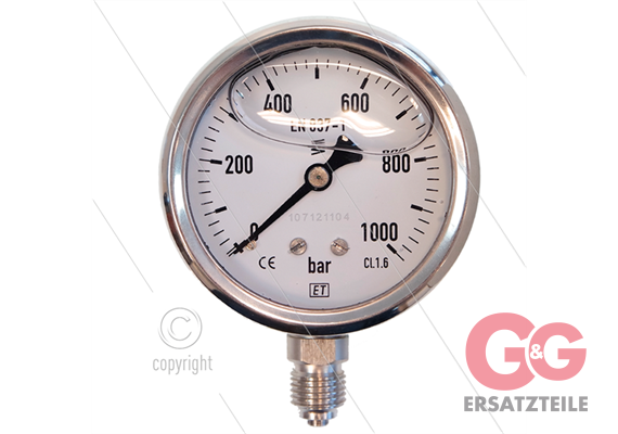 Manometer 0-1000 Bar - 1/4" AG - Eingang unten - Ø63mm