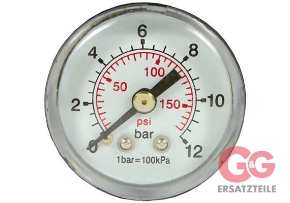 Manometer 0-12 bar 40 mm 1/8 Hinten PVC
