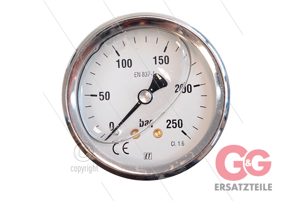 Manometer 0-250 Bar - 1/4" AG - Eingang hinten - Ø63mm