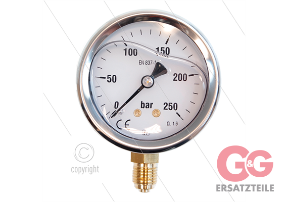 Manometer 0-250 Bar - 1/4" AG - Eingang unten - Ø63mm