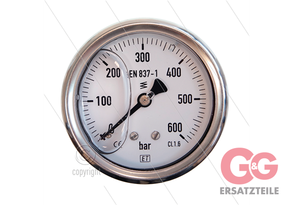 Manometer 0-600 Bar - 1/4" AG - Eingang hinten - Ø63mm