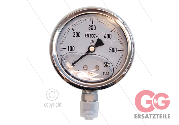 Manometer 0-600 Bar - 1/4" AG - Eingang unten - Ø63mm