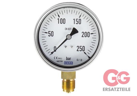Manometer 100 mm 0-250 bar 1/2"AG Edelstahl WIKA Anschluß unten