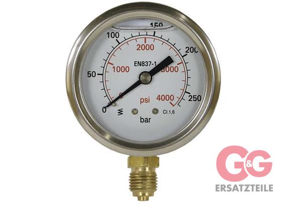 Manometer 50 mm 0-250 bar 1/4"AG Edelstahl Anschluß unten