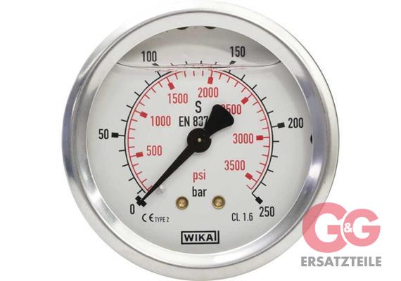 Manometer 50 mm 0-250 bar 1/4"AG Edelstahl WIKA Anschluß hinten
