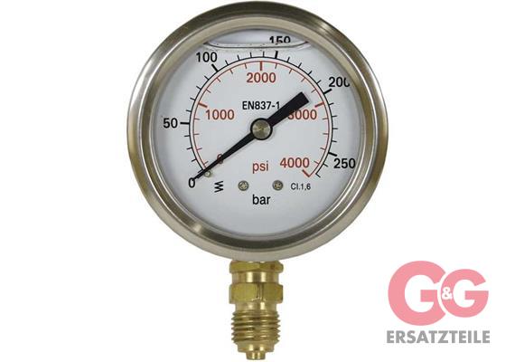 Manometer 63 mm 0-100 bar 1/4"AG Edelstahl Anschluß unten