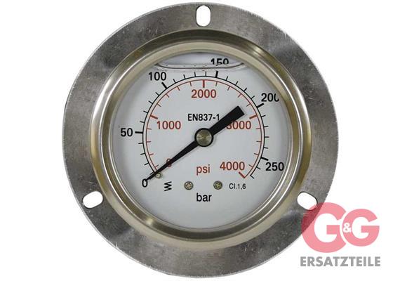 Manometer 63 mm 0-250 bar 1/4"AG Edelstahl Einbau Anschluß hinten