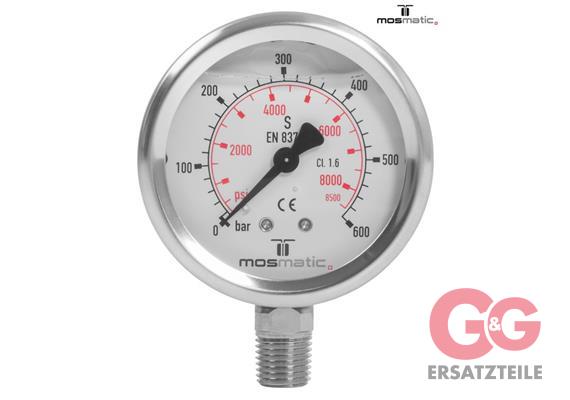 Manometer Anschlusslage radial rostfrei 0-600bar -18°bis+80°C 1/4"NPT-M GK1,6