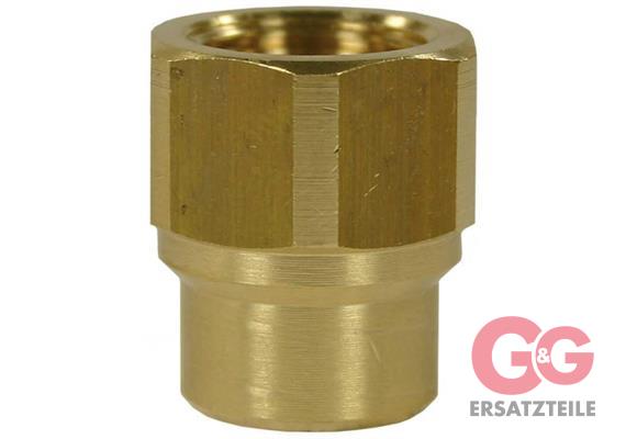 Muffe reduziert 1/4"IG : 3/8"IG Messing 400 bar SW: 22 mm, Länge: 28 mm, Max. 150 °C