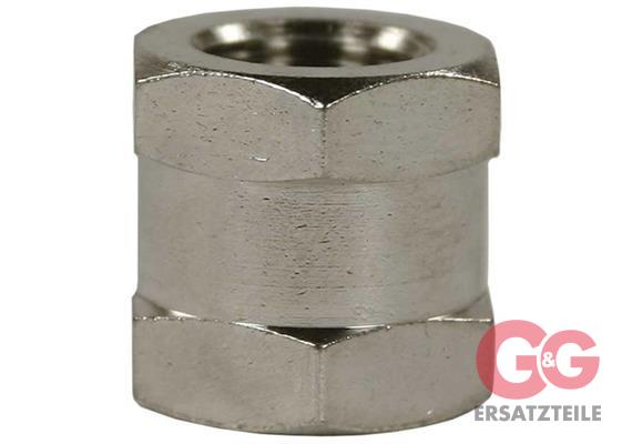 Muffe reduziert 3/8"IG : 1/2"IG Messing vernickelt
