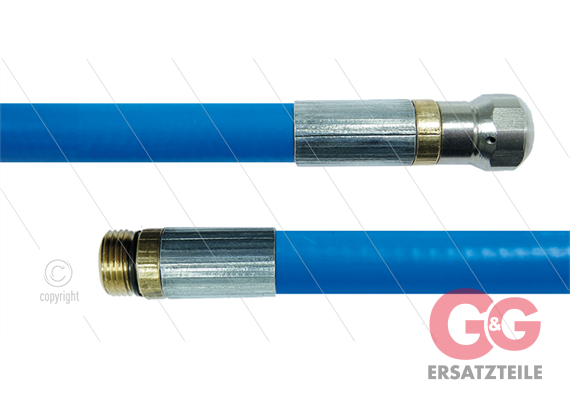 NW5 Rohrreinigungsschlauch - blau - 15m - 250 Bar - Düse 0.045 ohne Frontbohrung - 1/4" AG