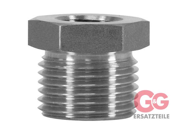 Reduzierung 3/8"IG : 1/2"AG Edelstahl 500 bar Länge: 23 mm, Max. 150 °C