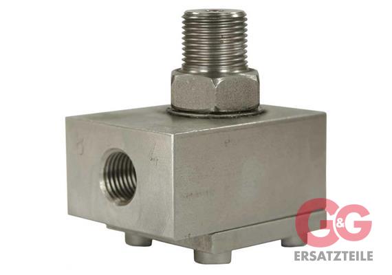 RM 1/4"IG : 3/8"AG Edelstahl 600 bar R+M Winkeldrehgelenk