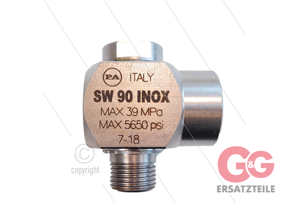 SW90 - Winkeldrehgelenk - Edelstahl - 350 Bar - 80 l/min - max 90°C - 1/2" AG x 1/2" IG