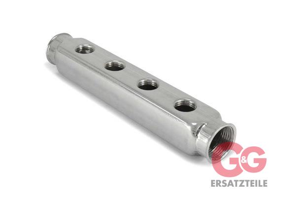 Verteilerleiste 2xG 1" - 4xG 1/2", Edelstahl Outlets one-side