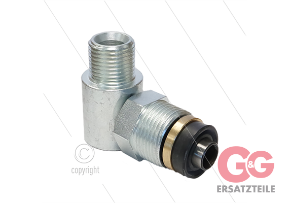 Winkeldrehgelenk Stahl verzinkt - Ramex - 3/4" AG x 1/2" AG - 200 bar - NW10 - 90°C - EPDM