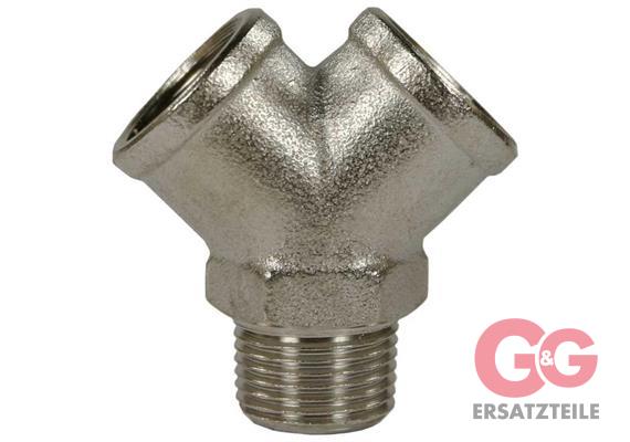 Y-Stück 3/8"IG-IG-AG Messing vernickelt  Länge: 42 mm Höhe: 40 mm