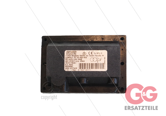 Zündtrafo FIDA Compact 10/20-100-400 - ohne Kabel - Primair: 400V / 0,6A - Secundair: 2 x