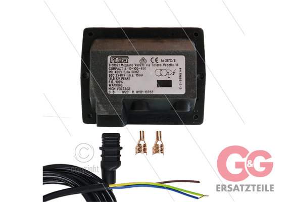 Zündtrafo FIDA Compact 8/10-100-400 - mit Kabel - Primair: 400V / 0,3A - Secundair: 2 x 4k