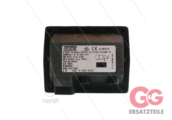 Zündtrafo FIDA Compact 8/10-100-400 - ohne Kabel - Primair: 400V / 0,3A - Secundair: 2 x 4