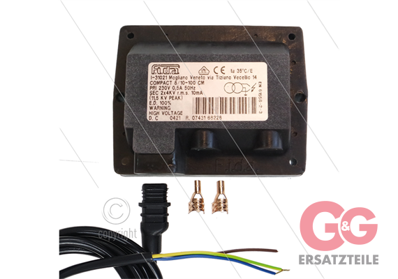 Zündtrafo FIDA Compact 8/10-100 - mit Kabel - Primair: 230V / 0,5A - Secundair: 2 x 4kV
