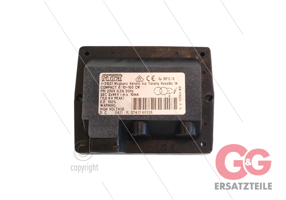Zündtrafo FIDA Compact 8/10-100 - ohne Kabel - Primair: 230V / 0,5A - Secundair: 2 x 4kV