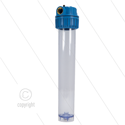 1" Filtergehäuse - 20" ohne Einsatz - Filtertasse transparent - max 8,6 bar - H=594mm - 2x