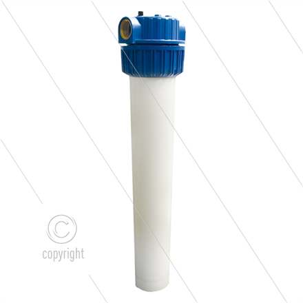 1" Filtergehäuse - 20" ohne Einsatz - Filtertasse weiß - max 8,6 bar - H=594mm - 2x 1" IG