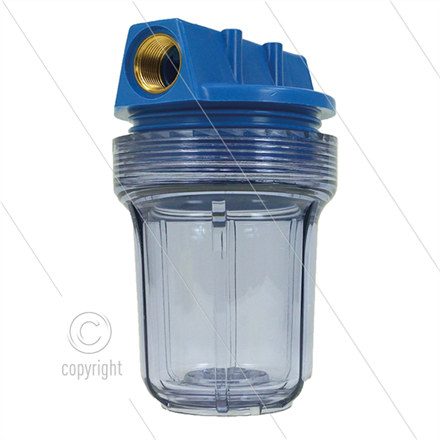3/4" Filtergehäuse - 5" ohne Einsatz - Filtertasse transparent - max 8,6 bar - H=176mm - 2