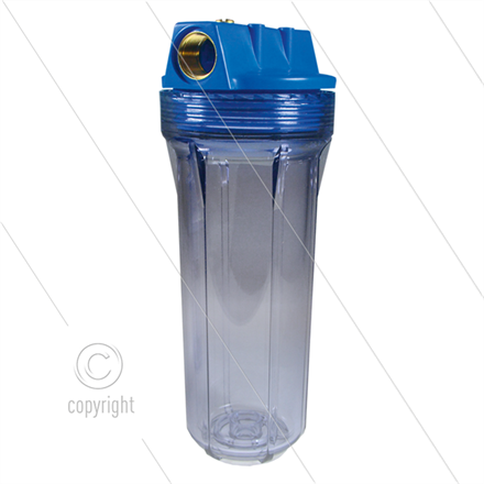 3/4" Filtergehäuse - 9" ohne Einsatz - Filtertasse transparent - max 8,6 bar - H=306mm - 2